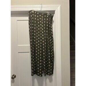 Women’s Size 12 Wide Leg Pants Olive Green Boho Granola Teacher Casual Fun Zip